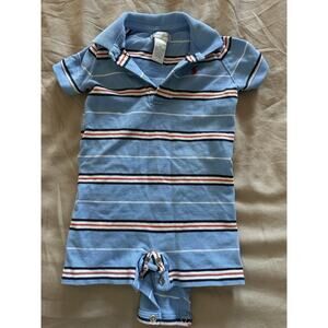 Ralph Lauren Baby Boy Romper 6 Mos Blue Multicolor Stripes Collar Snap Bottom